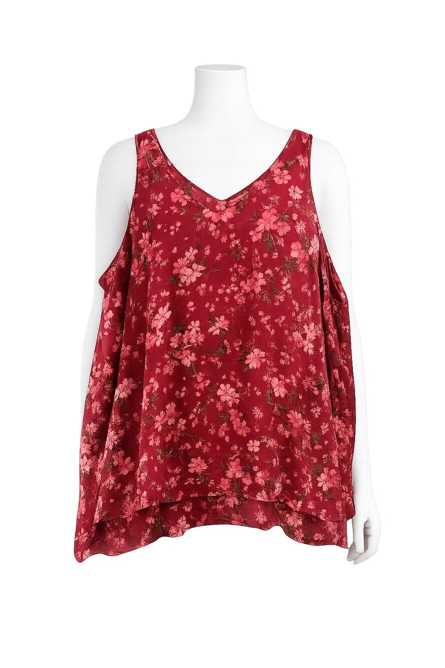Lane Bryant Women’s Wine Floral Double Layer Chiffon Swing Tank Top - Size 30/32